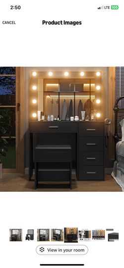 Yanosaku Black Vanity Desk + power outlets+ bulbs/wires/cord (all included)
