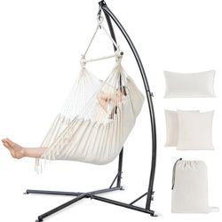 PNAEUT Hammock Chair With Stand Indoor Outdoor, Hanging Chair, Egg Swing Chair With Patented Adjustable Pillow, 2 Cushions, Bag, For Bedroom Balcony P