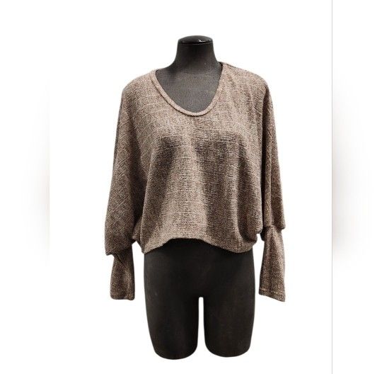 Pink Brown Dolman Vneck Knit Sweater Size Large