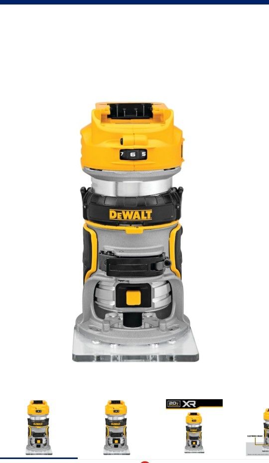 DeWalt NO BATTERY 20V 1/4in Brushless Variable Speed Cordless Fixed Router - New