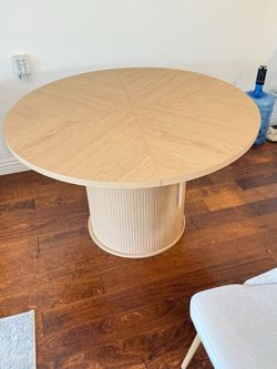 47” Round Dining Table with Hidden Storage, Natural Wood (Pickup only)- $125
