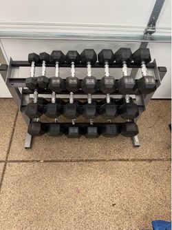 Body Solid 5-50 Lb Hex Rubber Dumbbell Set With 3 Tier Rack
