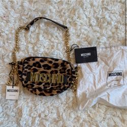 Moschino Brown Leopard Print Bag with Gold Accents