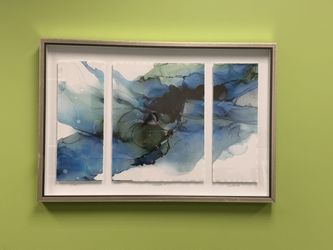 Large Framed Abstract Wall Art – Blue & Green