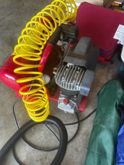 Red Portable Air Compressor with Coil Hose