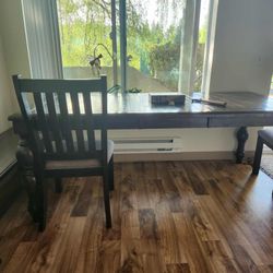 Dark Wood Dining Table W/ 4 Chairs & Extension