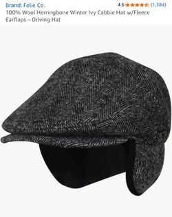 100% Wool Herringbone Winter Ivy Cabbie Hat w/Fleece Earflaps – Driving Hat