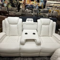 SUMMER CLEARANCE: Power Reclining Sofa Adjustable Headrest, Lights Included