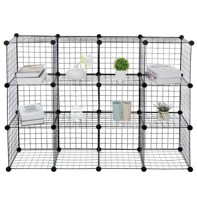 12 Cube Wire Netting Storage Rack Shelf Organizer Freestanding Metal Frame DIY Combination Cabinet with Hammer