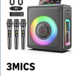 Karaoke Machine, Portable Bluetooth 5.3 Speaker with 3 Wireless Microphones 