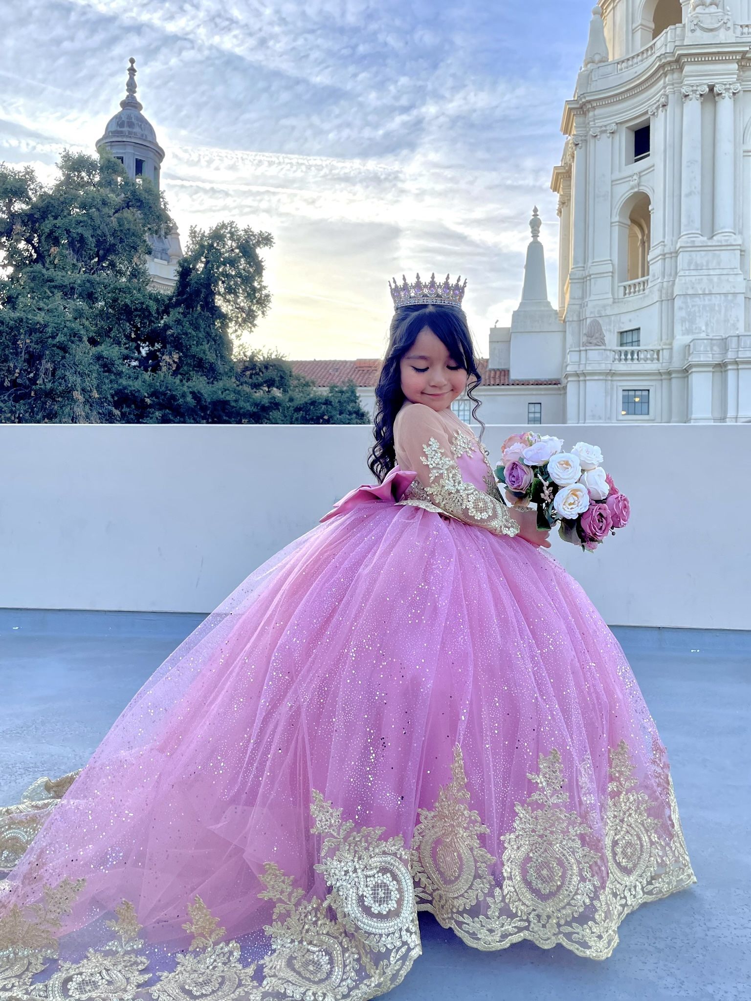 Pink And Gold Girl Party Gown