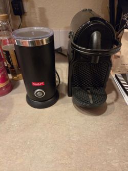 Nespresso and frother with pods