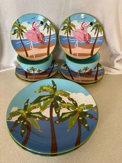 Brighten the Season Flamingo on the Beach Christmas Dinnerware.