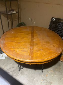 Round wood table.