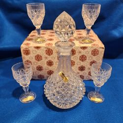 NEW OLD STOCK VINTAGE Czech BOHEMIA Crystal Wine Liquor Decanter Set