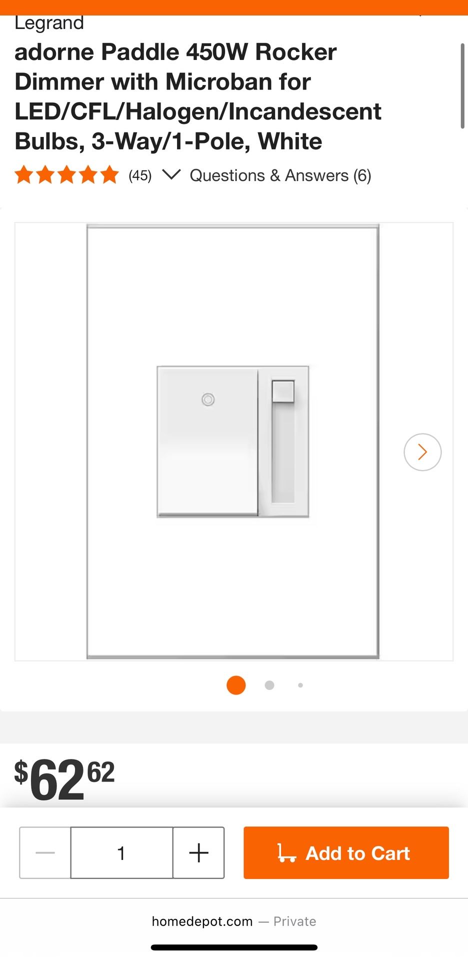 Legrand - adorne Paddle 450W Rocker Dimmer