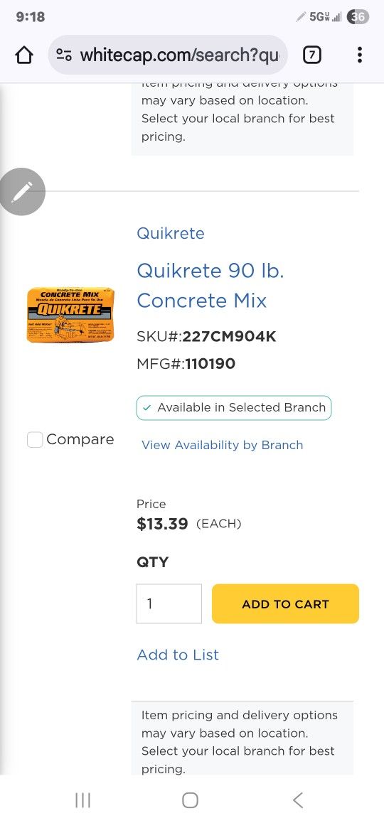 90lb Bags Of Quikrete