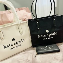 ♠️ kate Spade White & Black Leather Ella Totes ♠️