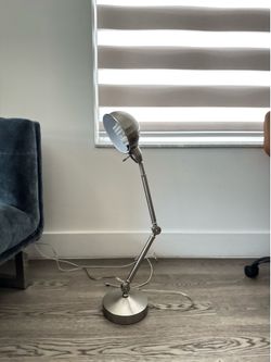 Vintage Adjustable Brushed Silver Metal Lamp Dome Shade, Corded Switch