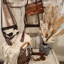 Cow Hide Wristlet Crossbody Bags