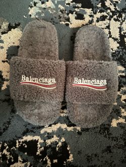 Balenciaga gray fur slides