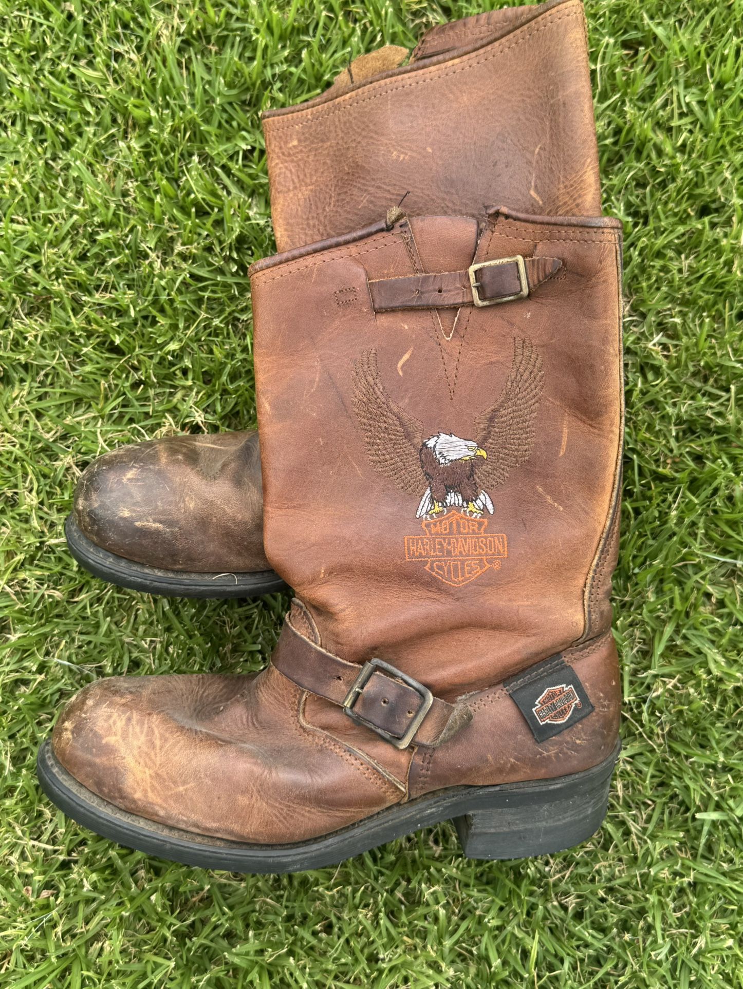 Harley Davidson Chunky Round Toe Boots Women's Sz 8.5 Stitching Logo on Side