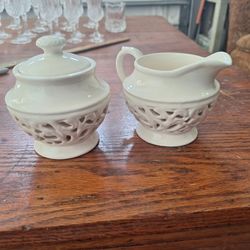 PAIR OF PIERCED "CASA DOMANI"  Ceramic Cream Jug and Sugar Bowl