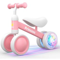 Bekilole Light Up Wheel Baby Balance Bike | 1 Year Old Girl Gifts & 1st Birthday Gift | Ride on Toys for One Year Old Girls, Toddler Toys, Princess Pi