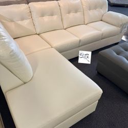 Donlen White Leather Sectional Sofa Couch With Chaise| Brand New Living Room Set|