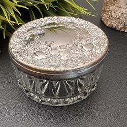 Silver and Glass Jewelry Box, Trinket Box, Vintage