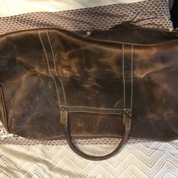 24” Brown Leather Duffle Travel Bag, Like New