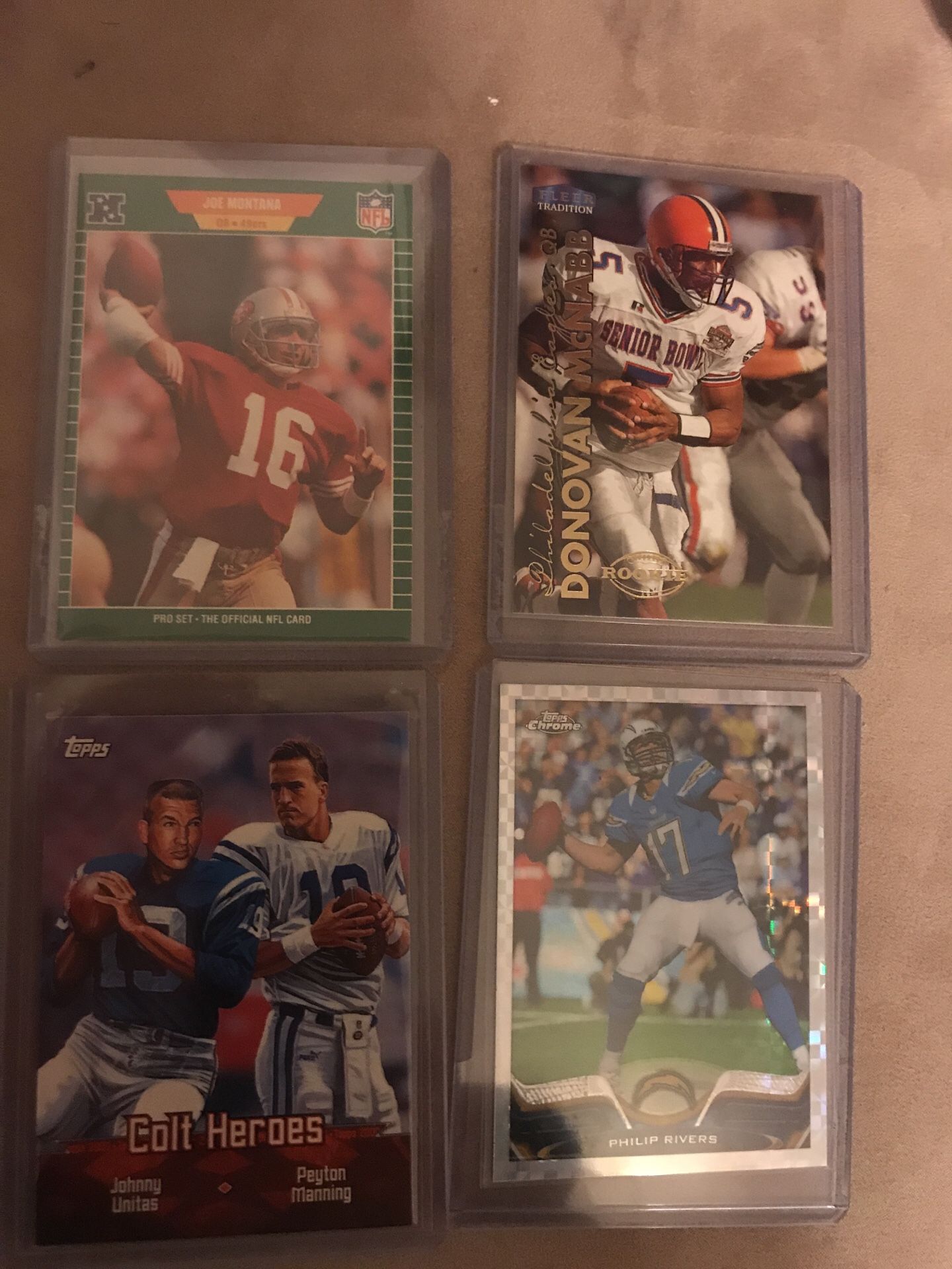 Quarterback lot of 4 Joe Montana, Donovan Mcnabb, Philip Rivers, Payton Manning