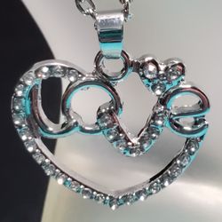 Silver Tone Metal Love Heart Valentine's Day Necklace 