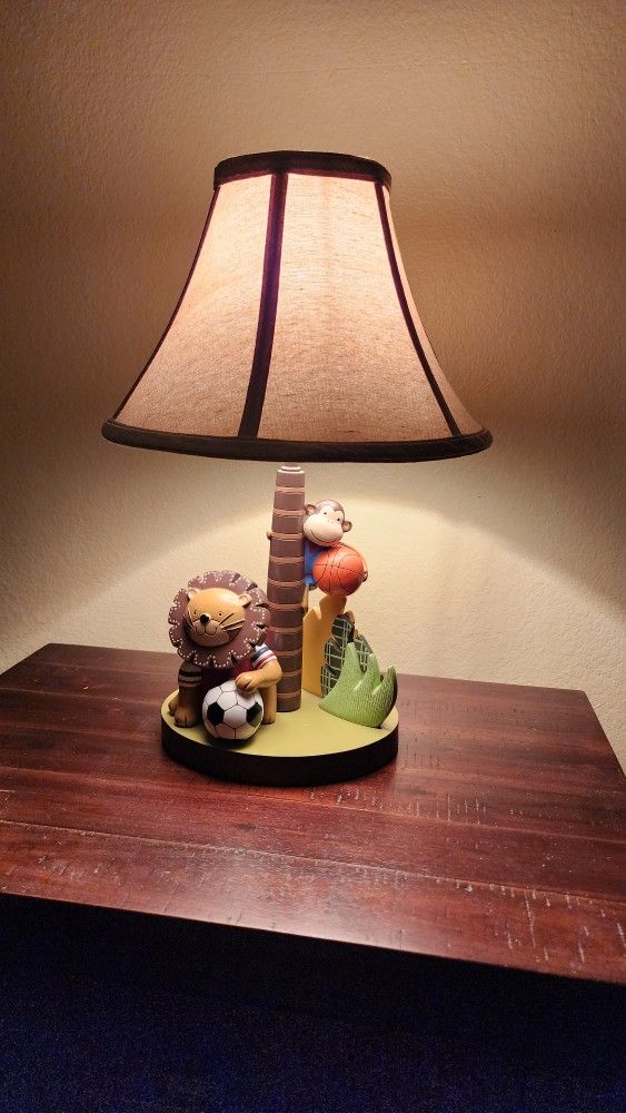 Vintage Lion And Monkey Baby Nursey Lamp 15"H/7"W/6"D