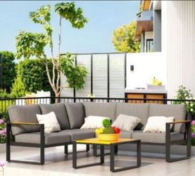 Aluminum patio set brand new patio furniture aluminum l shape patio couch also available in Black frame navy blue cushions brand new inside three boxe