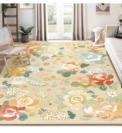 Brandnew 5x7ft Area Rugs Boho Floral Washable Rug for Living Room Bedroom Kitchen,Large Vintage Bohemian Farmhouse Distressed Oriental Carpet Non Slip
