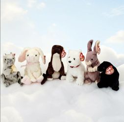 (Lot Of 6) Retired Ty Beanie Babies Cheddar/ Marshmallow/Dundee/Springy/Runner/Blackie. All with tags. Here is the background information, profile dat
