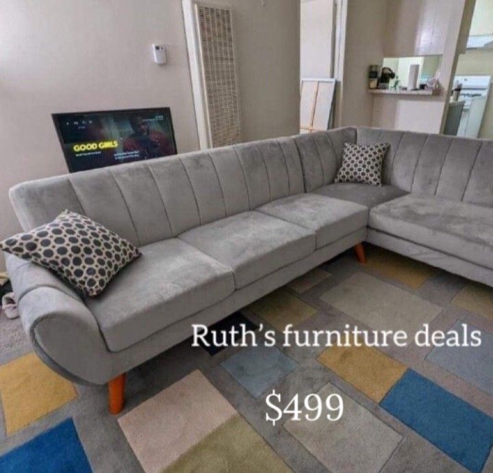 Modern XL Sectional Sofa Grey Velvet Corduroy Fabric Material