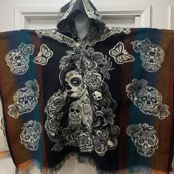 Catrina Women Poncho Serape With Hoodie 