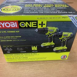 RYOBI ONE+ 18V Cordless 2-Tool Combo Kit with (2) Batteries, Charger and Bag. Drill  / Driver. 