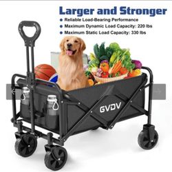 GVDV Collapsible Wagon Cart, Portable Utility Wagon for Camping, Beach, Picnic, Shopping, Sports, and Grocery Transport, Black