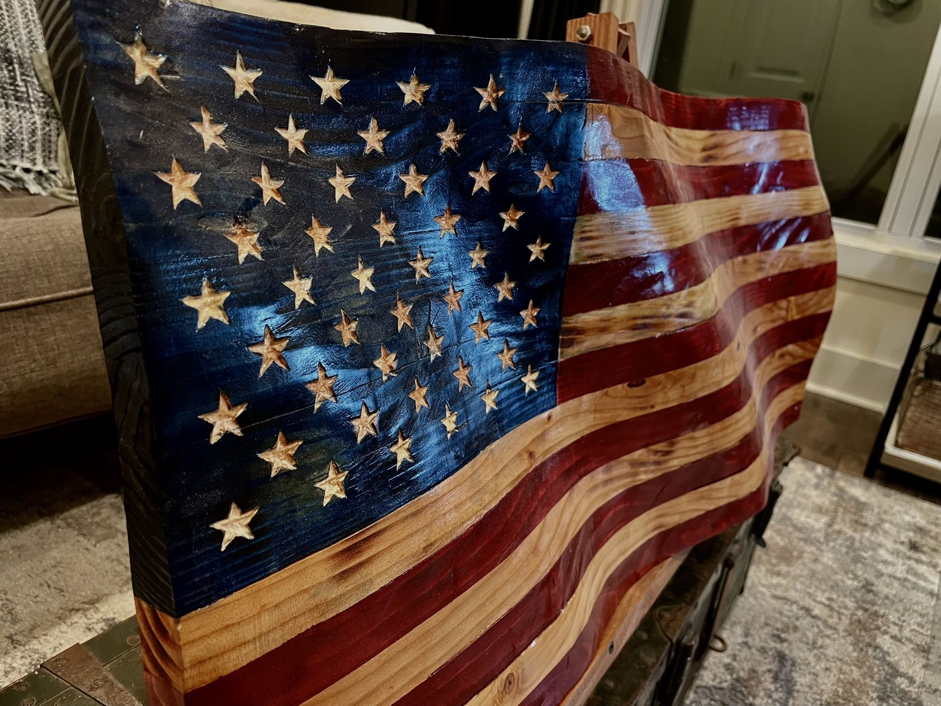 Handcrafted Custom Wavy Wooden American flags