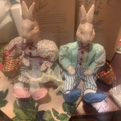 Porcelain Mom And Dad Easter Bunnies