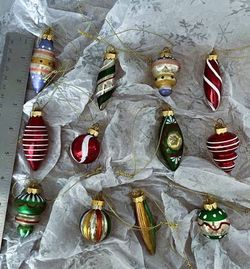 Vtg Set 12 Colorful Mini Mercury Glass Tree Ornaments 1 1/2" to 2 1/2"
