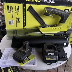 RYOBI ONE+ 18V 100 MPH 280 CFM Cordless Battery Variable-Speed Jet Fan Leaf Blower with Battery and Charger