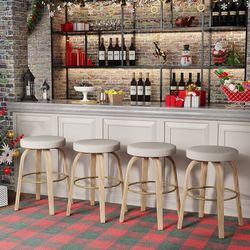 Swivel Bar Stools (Set of 4)Counter Height Backless Bar Stools, Fabric Upholstered Seat beige
