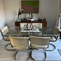 Glass Dining Table Set -Milo Baughman Style 