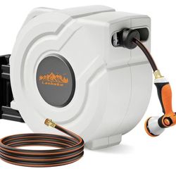 Retractable Garden Hose Reel-1/2 In X 80 Ft Wall Mounted Retractable Hose Reel,Heavy Duty Retractable Water Hose With 10-Pattern Nozzle,Any Length Loc