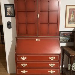 Jasper Cabinet Co Red Lacquer Cherry Wood Bicentennial Secretary
