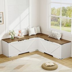 L-Shaped Storage Bench, Storage Toy Chest with Hidden Compartments, Breakfast Nook Bench for Corner Spaces, Kitchen, Dining Room, Cloakroom,